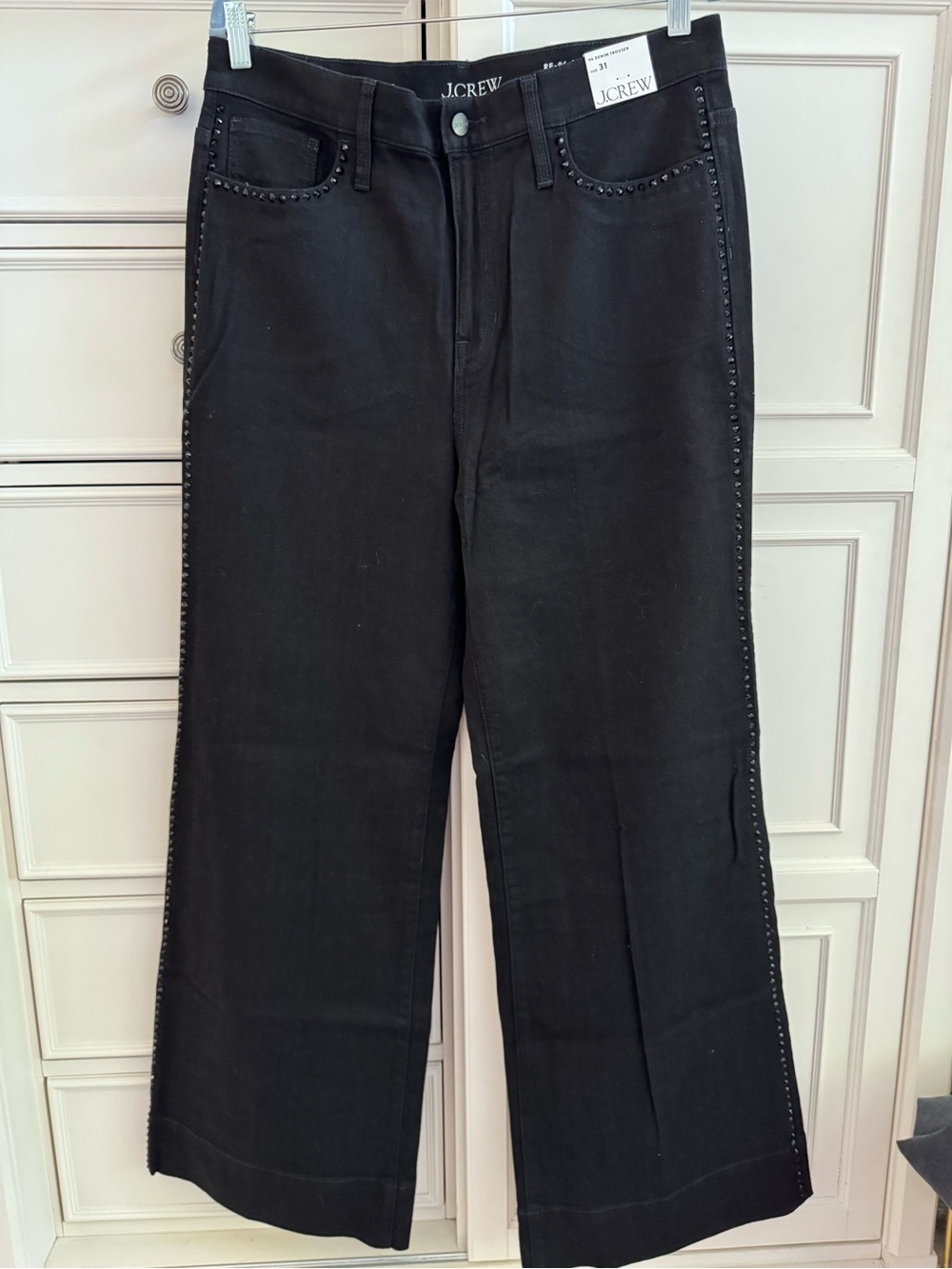 J. Crew Black Wide-Leg Jeans with Studded Side Trim